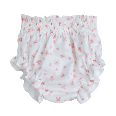 Culotte para bebé branco com padrão de borboletas cor-de-rosa