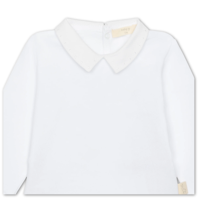 Body algodão manga comprida com gola piqué branco Baby Gi