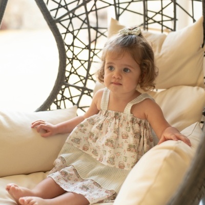 Vestido algodão com estampado verde Piquenique