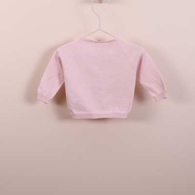 Casaco com decote redondo tricotado em algodão rosa bebé