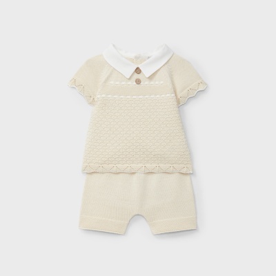 Conjunto em malha de algodão em bege claro