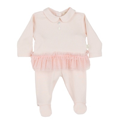 Conjunto algodão 2 peças com tule em rosa pêssego Meadow