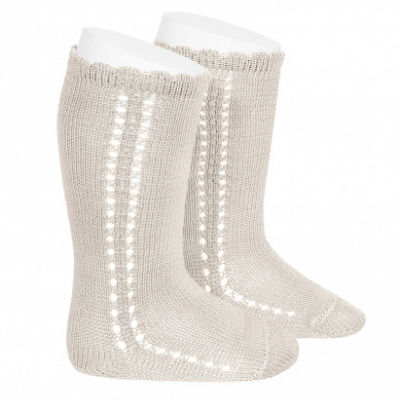 Meia Alta Croché Lateral linho