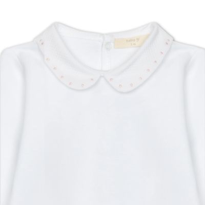 Body algodão manga comprida com gola piqué branco Baby Gi