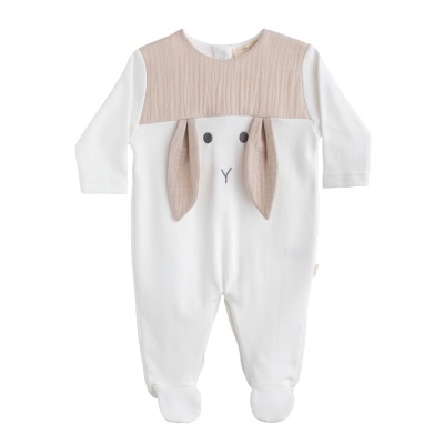 Babygrow algodão pérola e bege Sweet Bunny