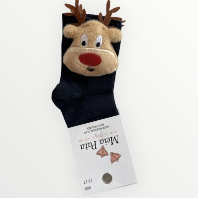 Meia alta lisa c/ rena em azul marinho