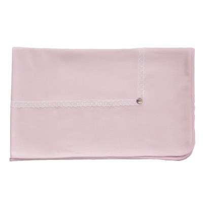 Manta algodão rosa com renda