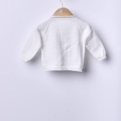 Casaco com decote redondo tricotado em algodão orgânico pérola | SEA BREEZE