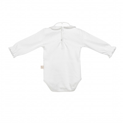 Body branco bebé com mangas compridas e gola decorativa