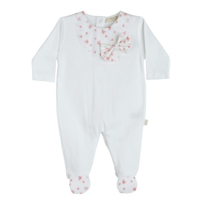 Babygrow algodão branco c/ laço Petals