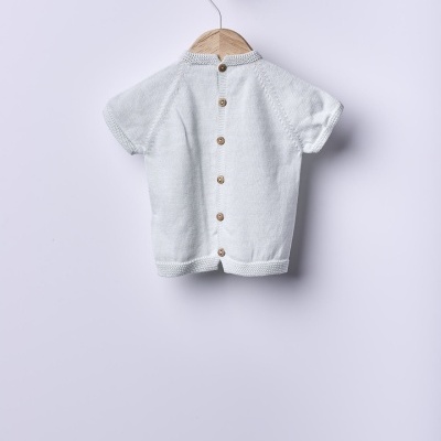 Camisola de manga curta tricotada em algodão orgânico azul blush | SEA BREEZE