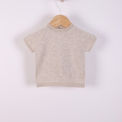 Camisola de manga curta tricotada em algodão orgânico bege | SEA BREEZE