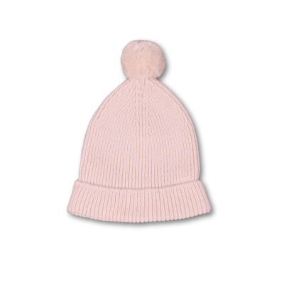 Gorro com pompom tricotado em lã merino rosa | COSY Wedoble