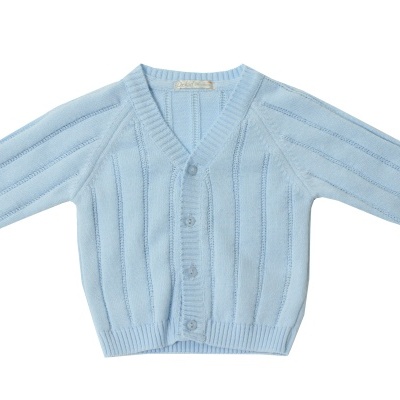 Casaco malha algodão c/ decote bico azul bebé