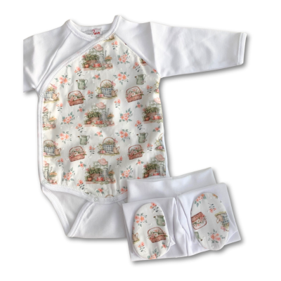 Conjunto interiores algodão pérola e verde Piquenique