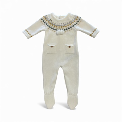Babygrow malha de algodão com peito jaquard cor cru | AUTUMN SUN Dr Kid