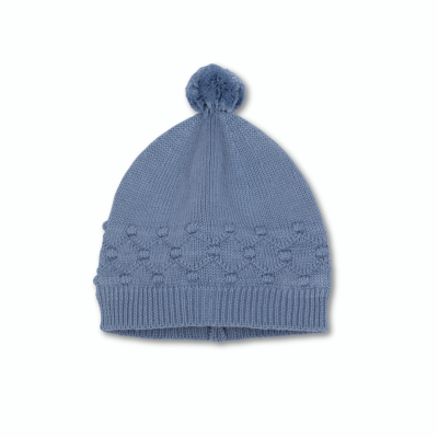 Gorro malha de algodão com pompom em azul |ESSENTIALS Dr Kid