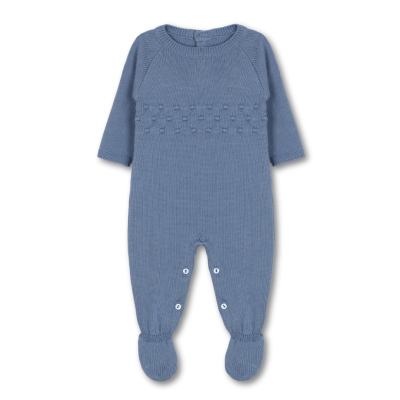 Babygrow malha de algodão com peito trabalhado em azul | ESSENTIALS Dr Kid