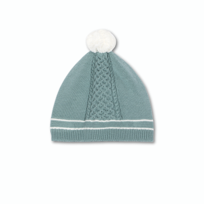 Gorro malha de algodão com pompom em verde água |HALCYON Dr Kid
