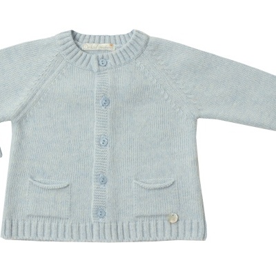 Casaco malha c/ decote redondo azul claro