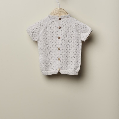 Camisola de manga curta tricotada em algodão orgânico | OCEAN FLOWER