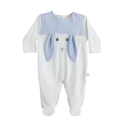 Babygrow algodão pérola e azul Sweet Bunny
