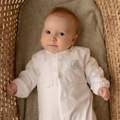 Babygrow de algodão com peito estampado em tons de azul Francisco Maria