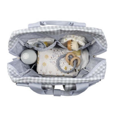 Mochila Maternidade I Love Vichy cinzenta