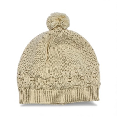 Gorro malha de algodão com pompom em bege claro |ESSENTIALS Dr Kid