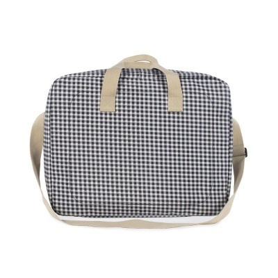 Mala xadrez preto e branco com alças bege