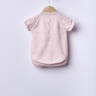 Fofo de manga curta tricotado em algodão orgânico rosa bebé | ROMANTIC SPRING DAY