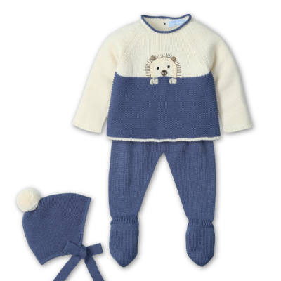 Conjunto de malha de 3 peças com ouriço bordado "ERIZO DEL BOSQUE" Mac Ilusión