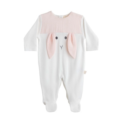 Babygrow algodão pérola e rosa pêssego Sweet Bunny
