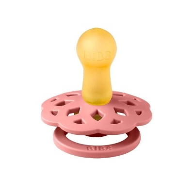 Chupeta rosa com borracha amarela para bebé