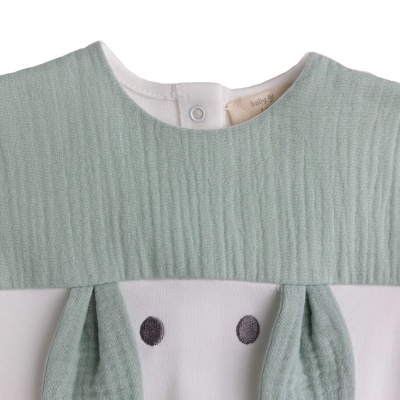 Babygrow algodão pérola e verde seco Sweet Bunny