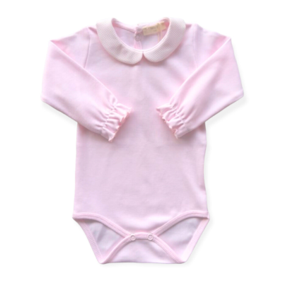 Body algodão manga comprida com gola piqué rosa Baby Gi