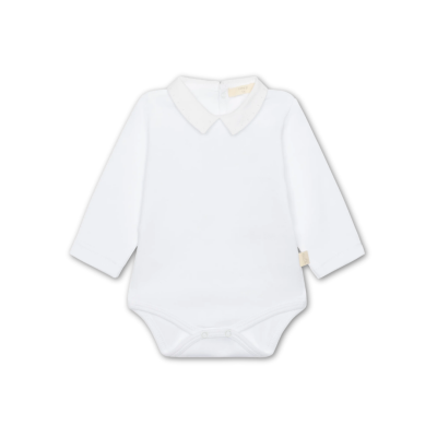 Body algodão manga comprida com gola piqué branco Baby Gi