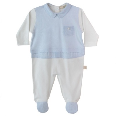 Babygrow algodão pérola e azul com bolso