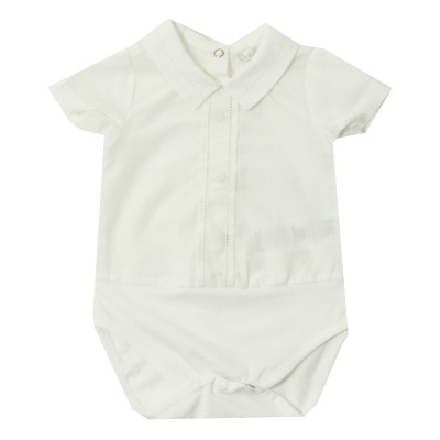 Body camisa manga curta algodão c/ gola bico em branco