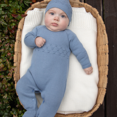 Babygrow malha de algodão com peito trabalhado em azul | ESSENTIALS Dr Kid