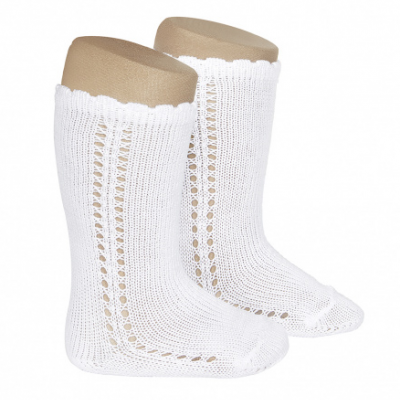 Meia Alta Croché Lateral branca