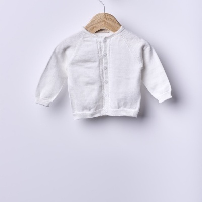 Casaco com decote redondo tricotado em algodão orgânico pérola | SEA BREEZE