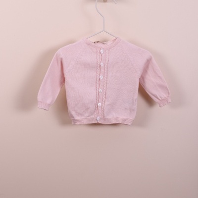 Casaco com decote redondo tricotado em algodão rosa bebé