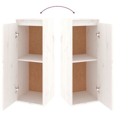 Armário de canto em madeira clara com duas portas abertas