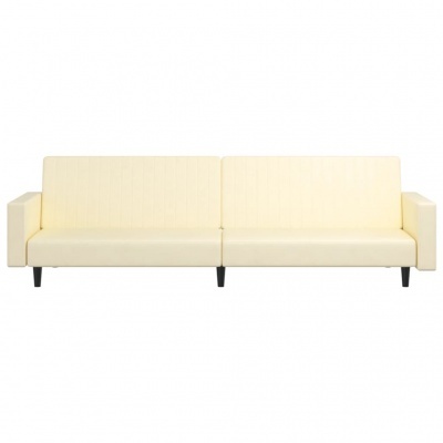 Sofá amarelo claro de três lugares com pernas pretas