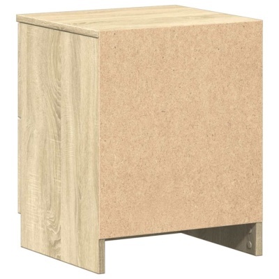 Móvel de duas gavetas em madeira clara com frente em MDF cru