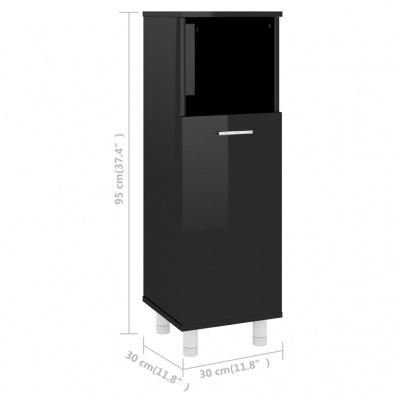 Móvel preto estreito com porta e pés brancos