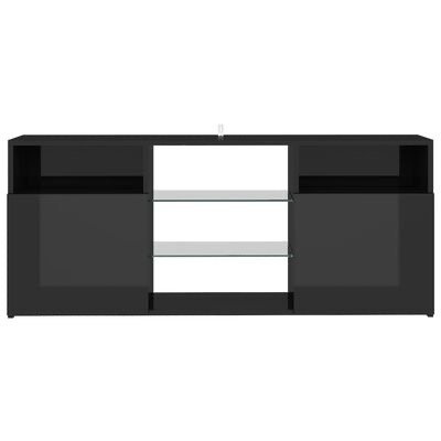 Móvel preto para TV com prateleiras de vidro