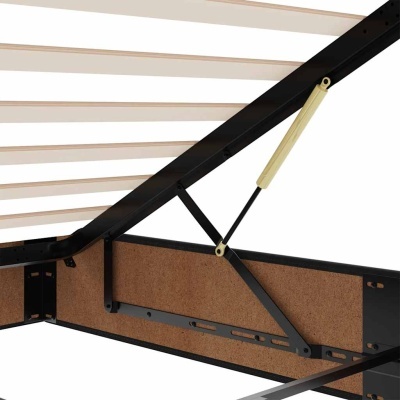 Estrutura de cama com ripas de madeira e suporte de mola dourada