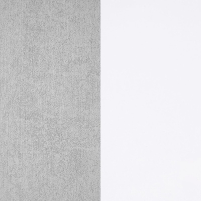 Duas amostras de tecido, uma cinza claro texturizada e uma branca lisa